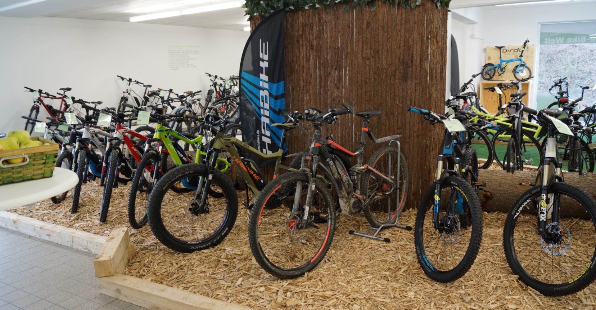 e-bikes werden ausgestellt zur Neueröffnung der e-motion e-bike Welt in Stuttgart.