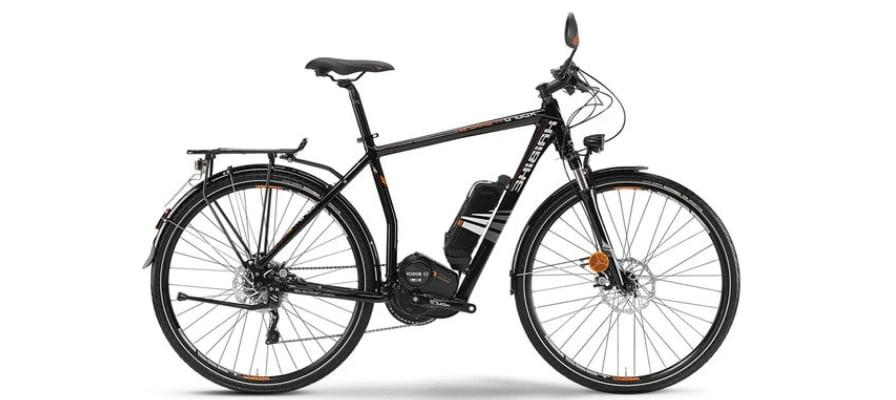 Schwarzes E-Bike von Kreidler mit Gepäckträger und Schutzblechen