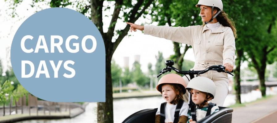 Frau mit Kindern im Lastenrad bei den Cargo Days in Dietikon