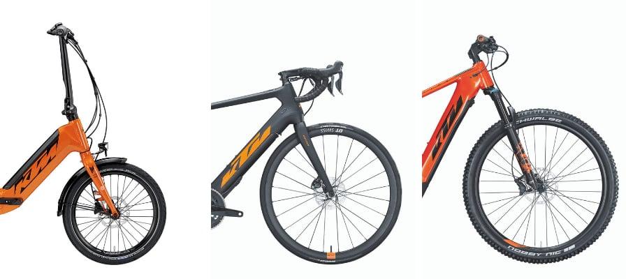 Drei verschiedene KTM Fahrräder im Vergleich: Stadt, Rennrad und Mountainbike