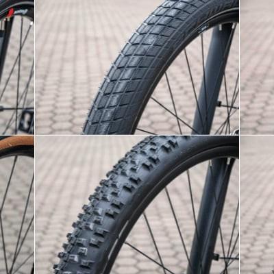 Verschiedene Fahrradreifenarten im Vergleich auf Kopfsteinpflaster