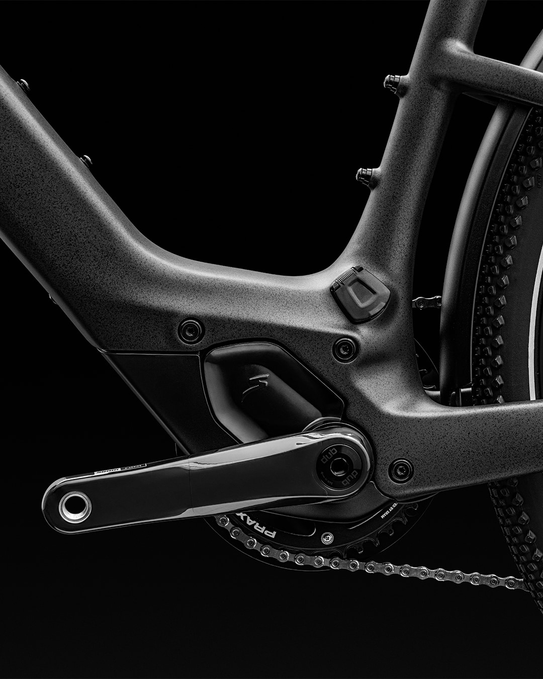 Detailansicht des Motors des Specialized Vado SL 6.0 Carbon E-Bikes. Hochwertige Verarbeitung und modernes Design f