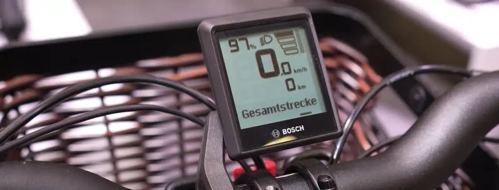 Bosch Intuvia Display auf E-Bike-Lenker mit Kilometeranzeige