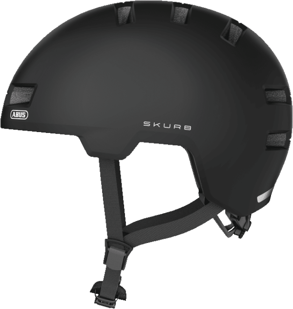 Moderner Abus Skurb Helm für urbane Radfahrer, idealer Schutz in stilvollem Schwarz.