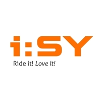 i:SY Logo in kräftigem Orange mit Slogan Ride it! Love it!. Entdecken Sie innovative Fahrraddesigns.