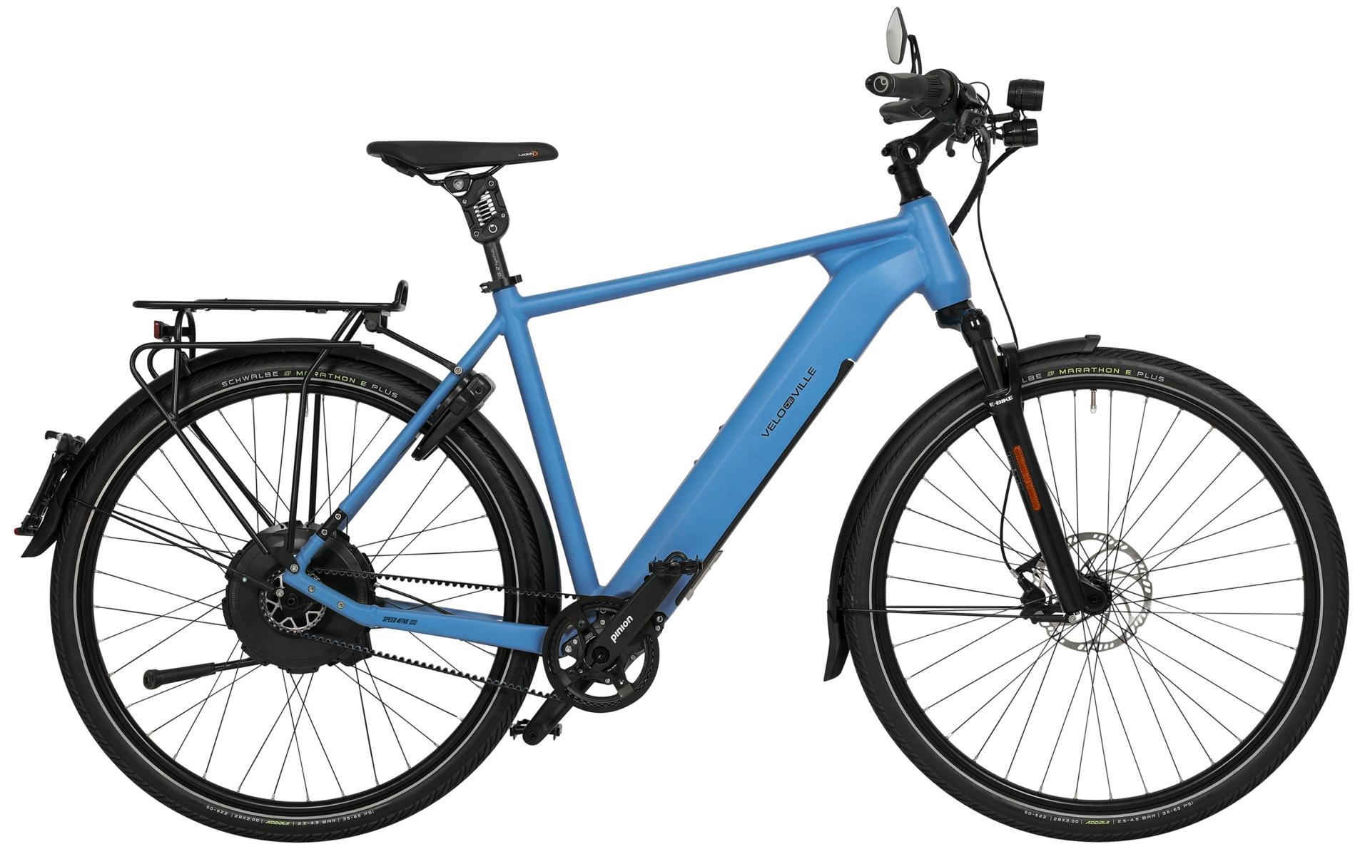 Entdecken Sie das Velo de Ville E-Bike mit robustem Pinion-Getriebe, ideal für urbane Mobilität und zuverlässige Fa