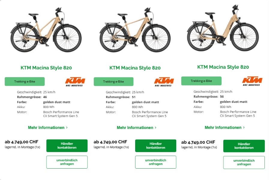 KTM Macina Style 820 E-Bikes mit Spezifikationen und Preisen