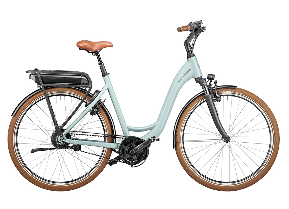 Stilvolles Riese & Müller E-Bike mit 500Wh Akku, ideal für komfortable Fahrten. In edlem Salvia Matt für urbanen Ge