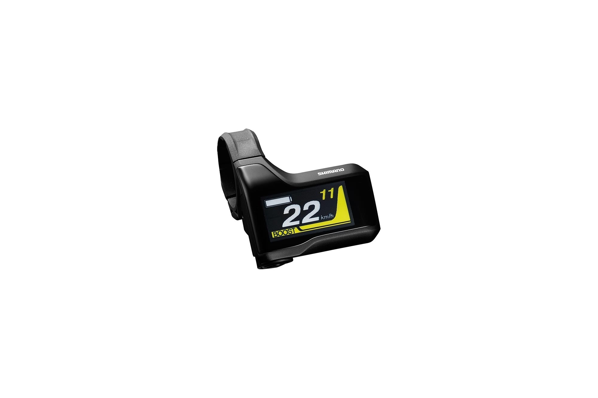 Kompaktes Shimano SC-E8000 Display, ideal zur Anzeige von Geschwindigkeit und Unterstützungsmodus bei E-Bikes.