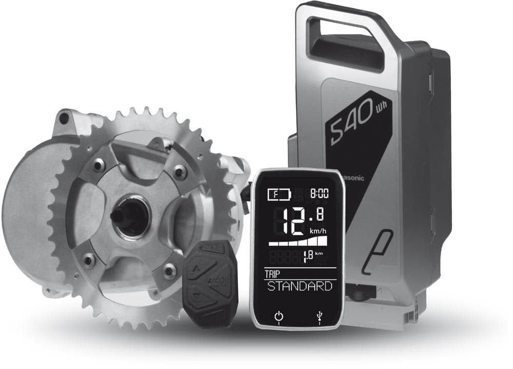 Leistungsstarker Panasonic Mittelmotor mit S40 Akku und Display für ein effizientes Fahrerlebnis. Ideal zur E-Bike